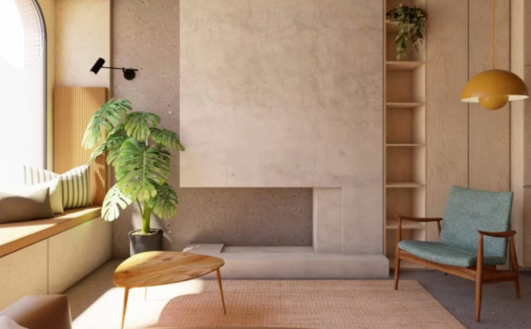 Desain dinding plester dengan tekstur yang halus